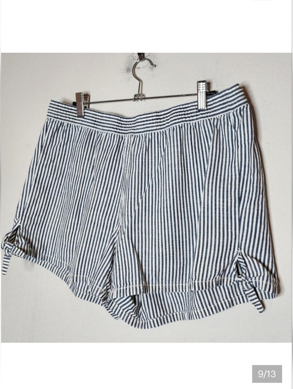 Madewell 100% Cotton Pull On Shorts Blue White Stripe Side Ties Size Medium